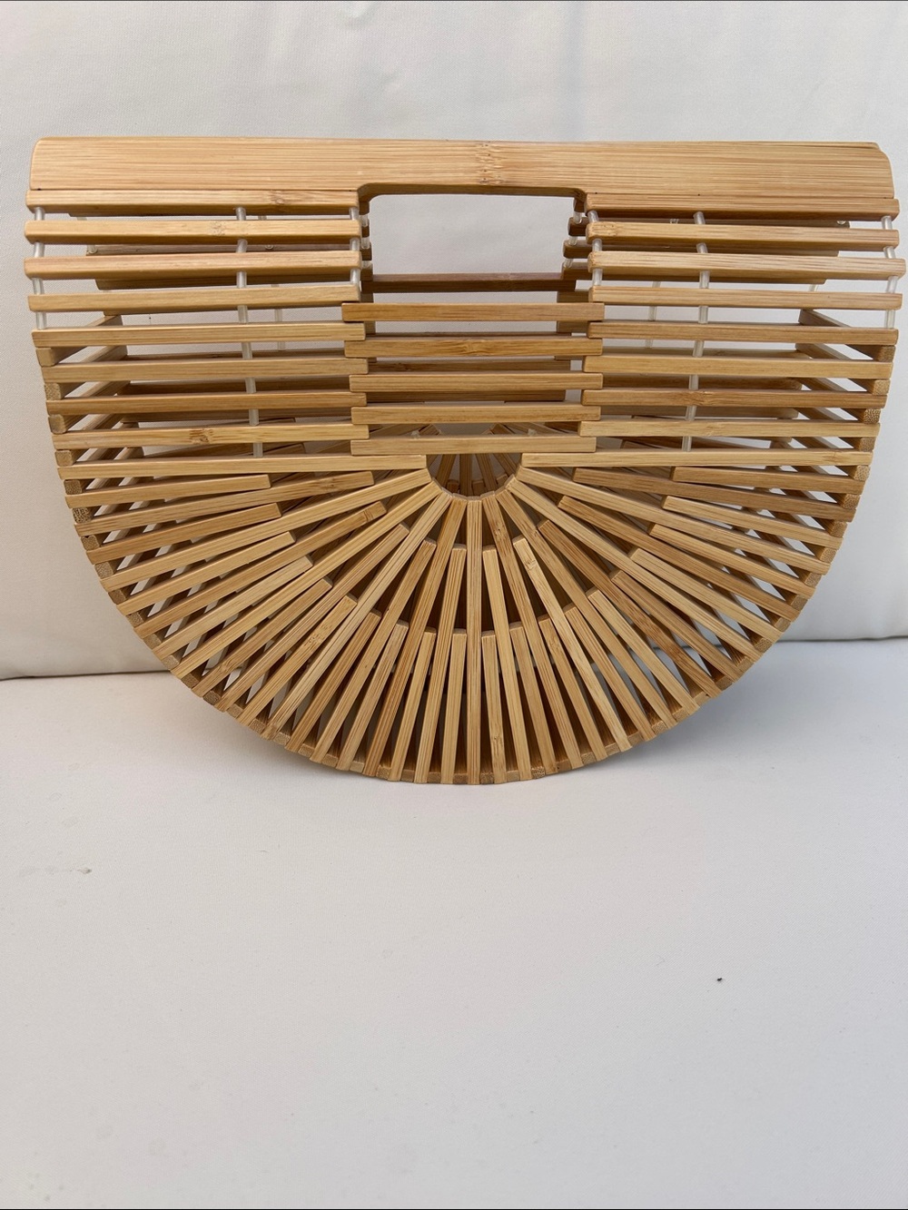 Half-Moon Bamboo Slatted Handbag - Natural Bamboo